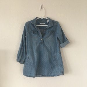 Chambray tunic with polka dots